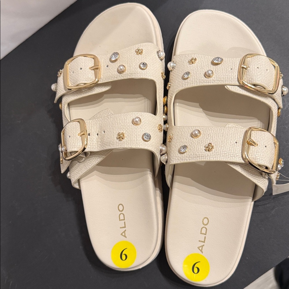 Aldo Beige Embellished Slide Studded Sandals- NWT-FINAL PRICE! size 9 - Picture 13 of 14